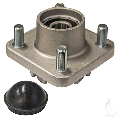 Front Hub Kit, includes the aluminum hub, the sealed bearings, lug bolts,races, seal and dust cap. Fits 2003.5 Club Car DS and Precedent with the plastic dust covers (AXL-0014)
