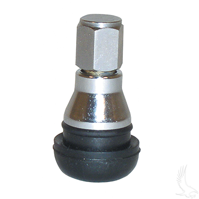 Valve Stem w/ Chrome Sleeve and Dome Cap. Fits all golf cart wheels. (Steel & Aluminum)